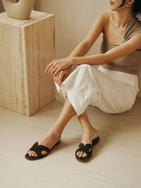 Yumi Slide in Moss Suede Leather